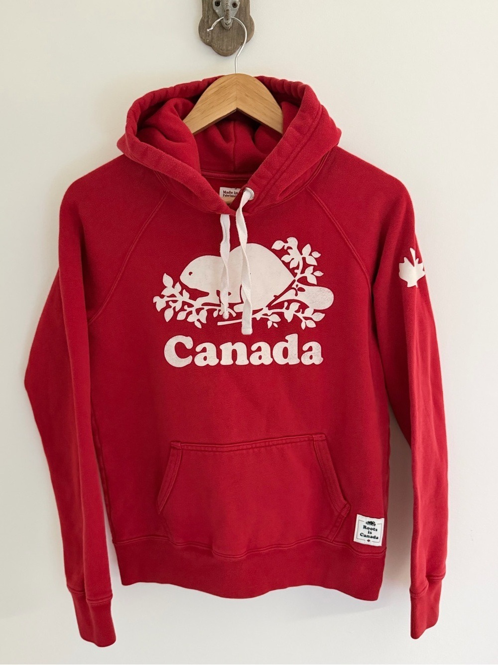 Roots Canada Beaver Graphic Hoodie Red Made in Canada XS